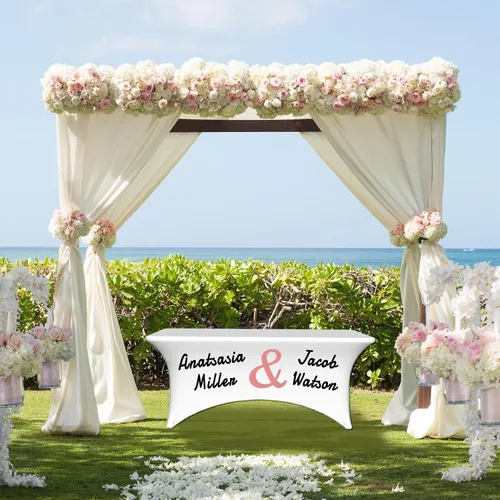 Vista 6 de Mantel rectangular personalizado, tamaño de 4 pies/6 pies, personalizado con logotipo/texto/imagen, material de elastano y poliéster, lavable a