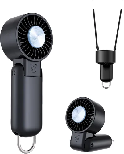 Vista 12 de Ventilador turbo portátil de mano con pantalla LED, refrigeración turboalimentada de 32 pies, larga duración, 5 velocidades de 4 onzas, ligero