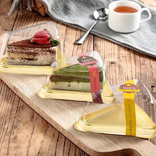 Vista 4 de 50 paquetes de contenedores para rebanadas de pastel, contenedores de pastel de plástico transparentes desechables, contenedores para pastel
