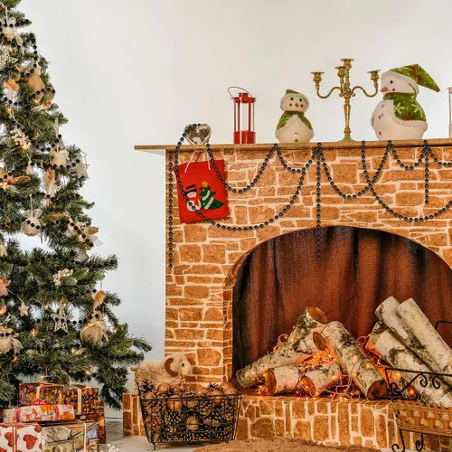 Vista 5 de Guirnalda de 100 pies para árbol de Navidad, decoraciones de cuentas de Navidad negras, decoraciones de árbol de Navidad, guirnalda de perlas Negro
