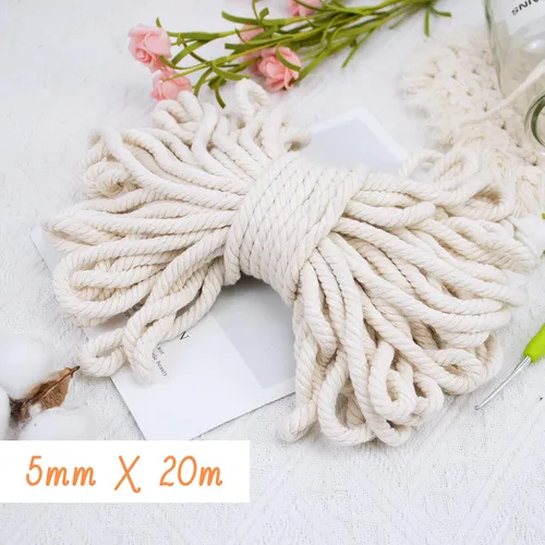 Vista 2 de Cuerda de macramé de 0.197 in x 22 yardas, cuerda gruesa de hilo de algodón natural, cuerda de colores para colgar plantas de macramé, para colgar