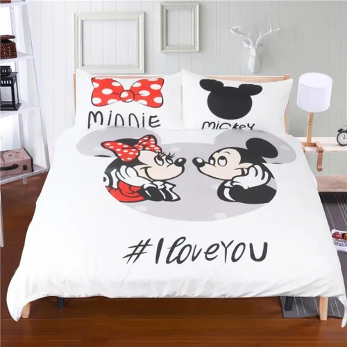 Vista 10 de 100% algodón para niños, reversible, estampado de Mickey Mouse para parejas, juego de ropa de cama de 2 piezas con cierre de cremallera, individual
