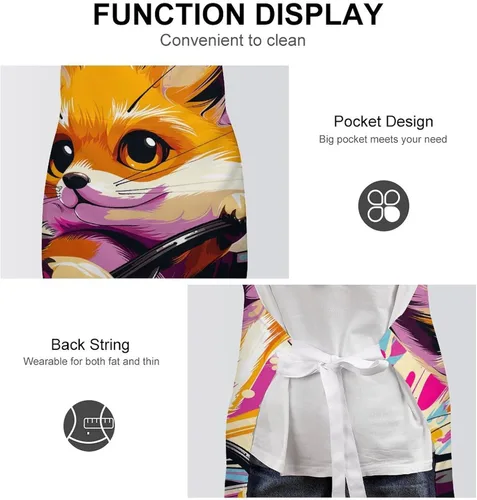 Vista 6 de MUSM Apron for Adults - 27.6 X 31.5 Inch, Heavy-Duty Polyester Aprons with Two Large Pockets, Waterproof Little Fox in The Car Kitchen Apron for