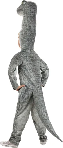 Vista 3 de Disfraz de brontosaurio para niños, traje de dinosaurio gris, mono de braquiosaurio jurásico