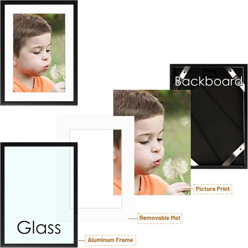 Vista 6 de Frametory, Portarretratos de aluminio negro de 5 x 7 pulgadas, juego de 2, ideal para mostrar fotos de 4 x 6 con paspartú o de 5 x 7 pulgadas sin
