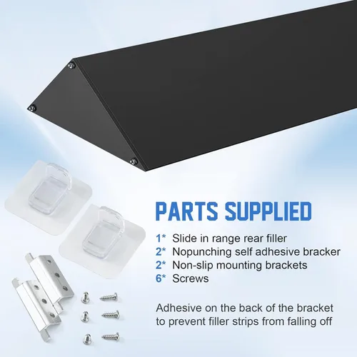 Vista 5 de Kit para rellenar hueco trasero de estufa deslizable de 30", W10113901A, Tira de relleno triangular universal para hueco de estufa, Kit de molduras