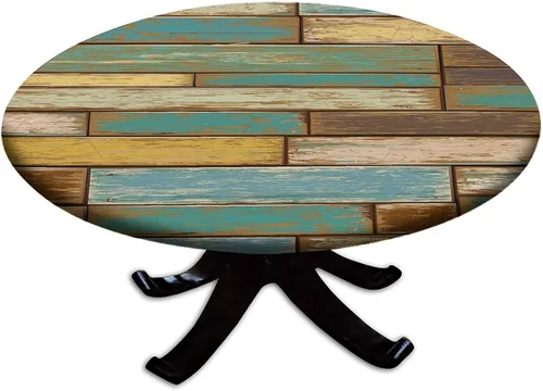 Vista 23 de Mantel redondo ajustable con borde elástico floral azul, mantel con borde elástico de estilo floral pastoral, almohadilla de mesa de poliéster