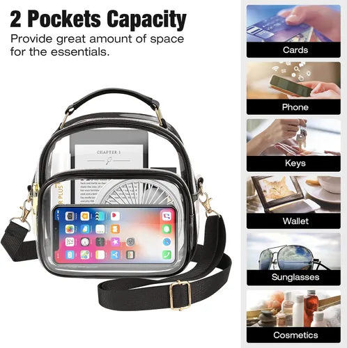 Vista 3 de MoKo Bolsa transparente aprobada para estadios para mujer, bolsa cruzada de gran capacidad con 2 bolsillos y cremallera