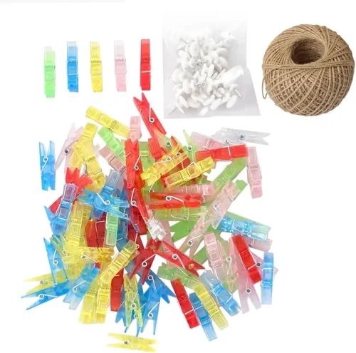 Vista 10 de 100 unidades de mini pinzas para fotos, pinzas para colgar en la pared, decoración para dormitorio, para fotos polaroid, obras de arte para niños