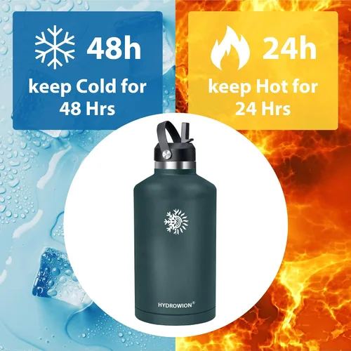 Vista 2 de Botella de agua aislada de 64 onzas, botella de acero inoxidable al vacío de triple pared, 48 horas frías y calientes 24 horas, jarra a prueba