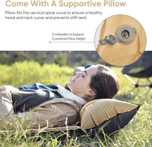 Vista 4 de Naturehike Almohadilla de dormir autoinflable, almohadilla de campamento ultraligera de espuma viscoelástica con almohada, inflado rápido