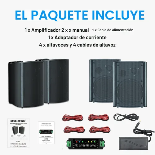 Vista 3 de STUDIOFINIX Altavoces Bluetooth para Exteriores de 800W 6.5 Pulgadas Impermeables Cableados con Amplificador Multifuncional Montaje en Pared Sistema
