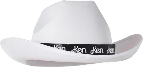 Vista 2 de Sombrero de vaquero o vaquera Barbie y Ken para niños, con licencia oficial, sombrero de vaquero blanco, cintas intercambiables de Barbie y Ken