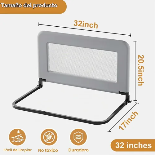 Vista 7 de Barandilla de protección para cama de niños pequeños para bebé - Barandilla de seguridad de metal resistente para camas individuales, de cuna