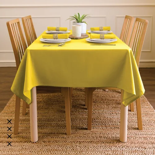 Vista 5 de Encasa XO Mantel de algodón rectangular 56"x72" Sunbeam Yellow Lona de algodón 100% puro Lavable a máquina Comedor en interiores y exteriores