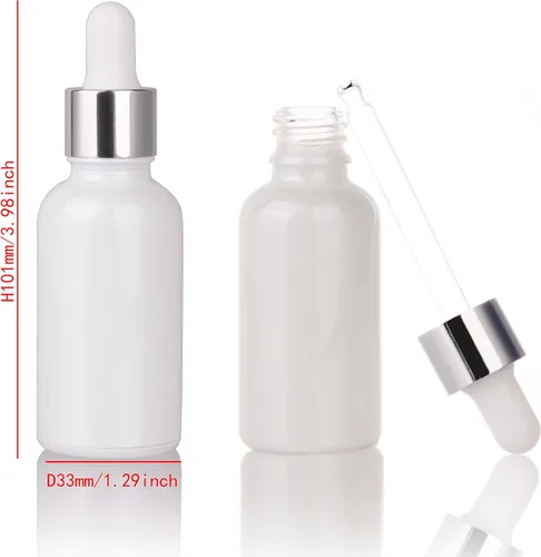 Vista 2 de COSIDEA 20pcs Vacío Blanco Perlado redondo 1.0 fl oz 1oz Botella de vidrio con cuentagotas de bambú para envases de envases de botellas de aceite