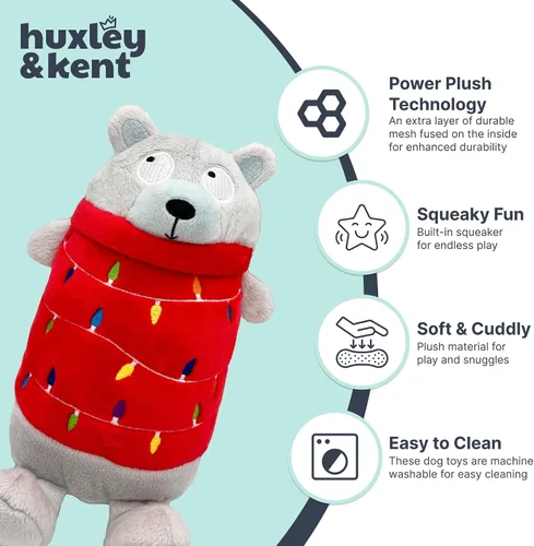Vista 5 de Huxley & Kent Divertido juguete para perros con chirriante – Juguetes chirriantes de felpa para perros pequeños, medianos y grandes – Animal