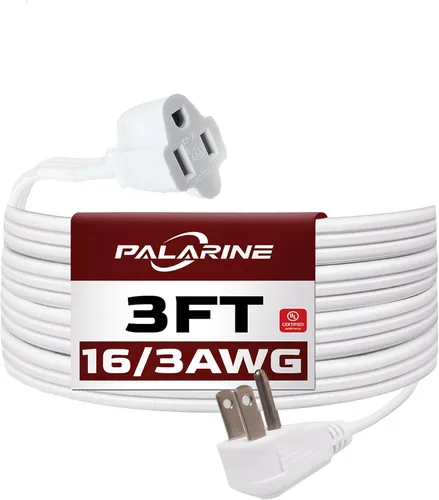 Vista 25 de Cable de extensión de enchufe plano negro de 3 pies, cable de alimentación resistente calibre 16