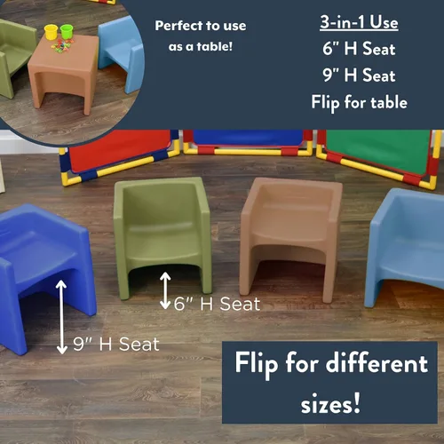 Vista 8 de Children's Factory Silla cúbica 3 en 1 para niños, muebles de aula de asientos flexibles, paquete de 1, almendra Polyethylene Toddler Outdoor