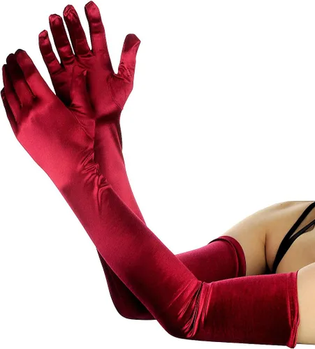 Vista 5 de NYFASHION101 Guantes largos clásicos de satén de longitud ópera para mujer 16BL Negro