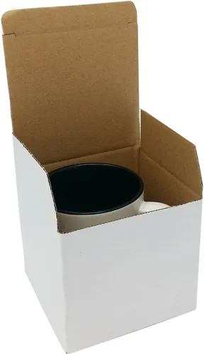 Vista 2 de Taza de café de cerámica blanca personalizada de elefante de 11 onzas con caja de regalo blanca