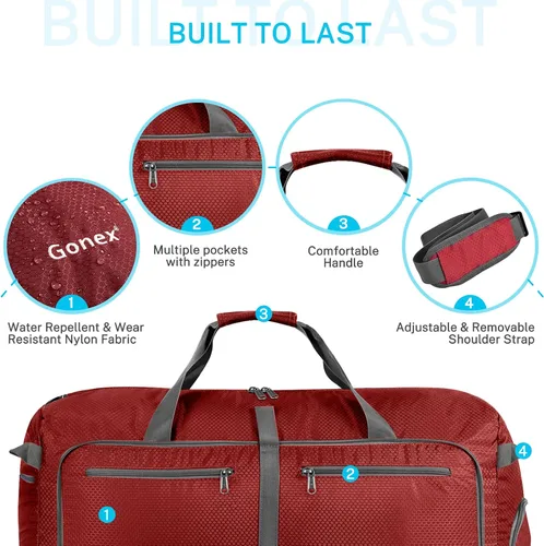 Vista 5 de Gonex Bolsa de viaje plegable 150L Negro y Rojo