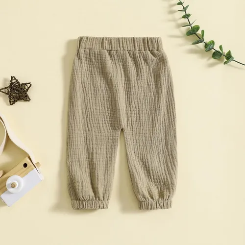 Vista 3 de Pantalones deportivos de algodón y lino para bebé, para bebé, niño, niña, elásticos, básicos, con bolsillo, pantalones largos de harén, ropa de otoño