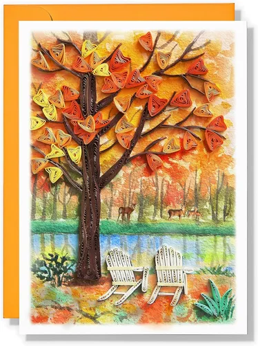 Vista 9 de Tarjeta de filigrana de zorro QUILLCRAFT, tarjeta de felicitación colorida, feliz acción de gracias, otoño, arte de temporada de Halloween