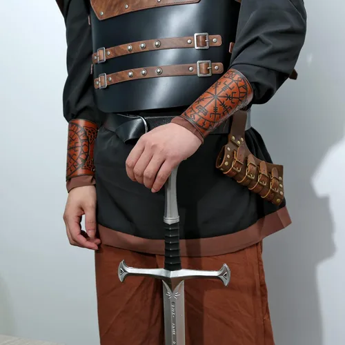 Vista 5 de HZMAN Espada medieval de cuero rana LARP renacentista accesorio de disfraz Rapier Knight Sword Holster