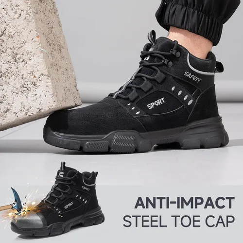 Vista 2 de Botas de punta de acero para hombre, botas de trabajo ligeras para hombres, botas de seguridad altas con suela media Kevlar resistente a pinchazos