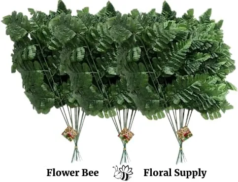 Vista 3 de Seda artificial de cuero de 18 pulgadas, hojas de helecho, vegetación floristería, calidad floristería, 7 hojas por tallo, 3 racimos en total 252