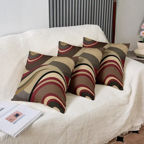 Vista 4 de Paquete de 4 fundas de almohada para exteriores, color rojo burdeos, juego de fundas de cojín geométricas cuadradas de color marrón y gris
