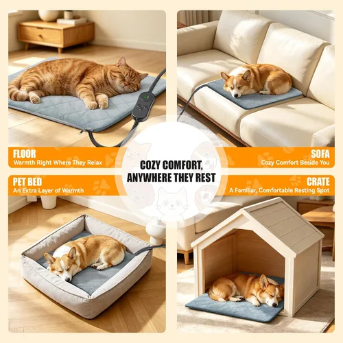 Vista 8 de Cama térmica para gatos para mascotas, gatos, perros, almohadilla Temperatura ajustable, 6 niveles de calor y 6 modos de temporizador, cable