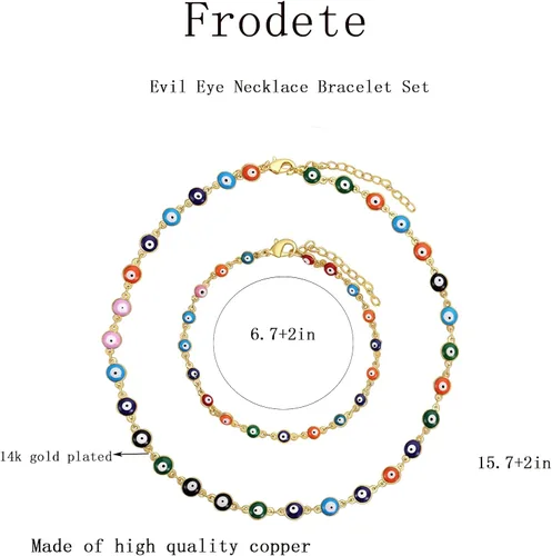Vista 2 de Juego de collar de gargantilla de mal de ojo para mujer, collar de cadena de mal de ojo colorido, pulseras de Ojo Turco, pulseras de ojo azul