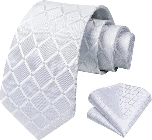Vista 8 de HISDERN Conjunto de corbata a cuadros a cuadros pañuelo tejido clásico formal para hombre corbata y bolsillo cuadrado