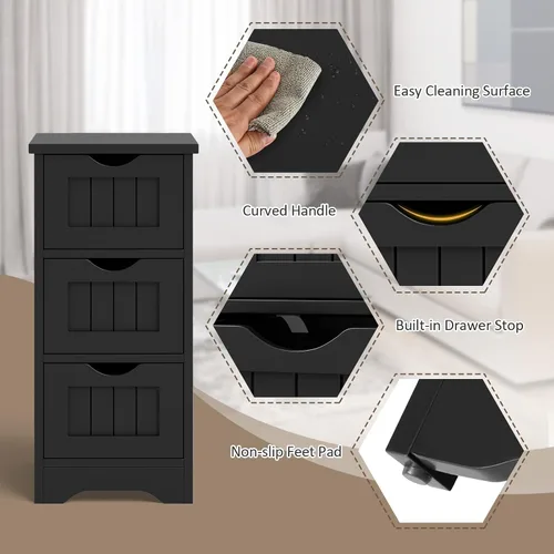 Vista 7 de COSTWAY Gabinete de almacenamiento para baño, gabinete de almacenamiento delgado que ahorra espacio con 3 cajones, gabinete de piso estrecho