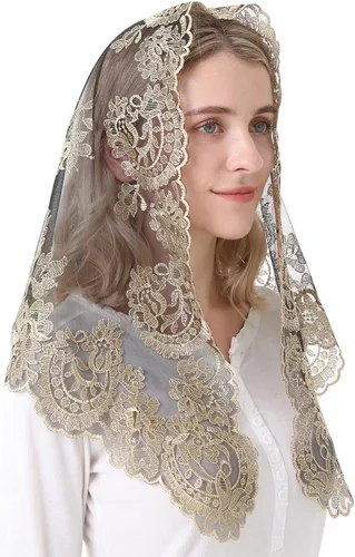 Vista 2 de Velo de encaje Mantilla de la Iglesia Católica Capilla Velo Cabeza Cubierta de Misa Latina