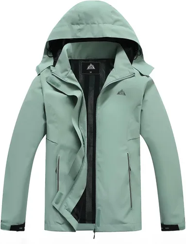 Vista 18 de MOERDENG Chaqueta impermeable para mujer, chaqueta de lluvia ligera con capucha, chaqueta de senderismo de softshell, rompevientos Negro
