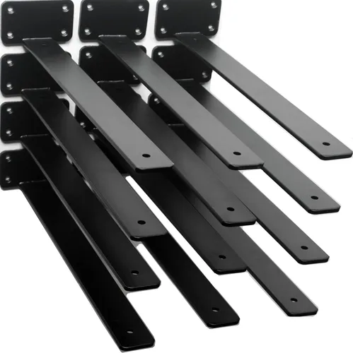 Vista 77 de Paquete de 2 - Soportes de estante en L ocultos negros de 4 pulgadas (1/5 pulgada de grosor) Soportes de estante flotante de hierro Soportes