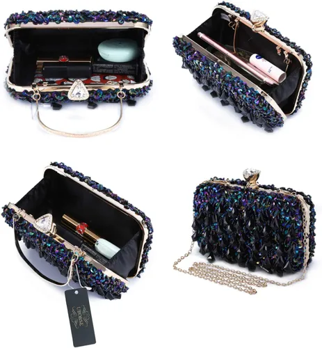 Vista 5 de UBORSE Bolsos de noche con lentejuelas brillantes y diamantes de imitación para mujer, estilo vintage, con cuentas de cristal, para cóctel, fiesta