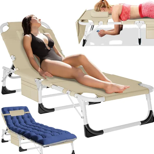 Vista 7 de MOPHOTO Silla de Bronceado, Silla de Sol al Aire Libre de 5 Posiciones, Silla de Sol Plegable, Silla de Sol con Orificio para la Cara, Perfecta