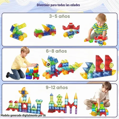 Vista 5 de Huaker 66 bloques de construcción magnéticos, juguetes STEM translúcidos 3D para mayores de 3 años