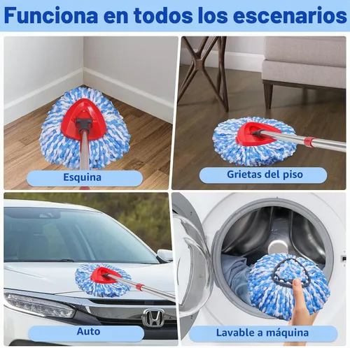 Vista 6 de Juego profesional de 6 piezas compatible con O-Cedar RinseClean: 4 cabezales de fregona de microfibra + 1 cepillo + 1 base de ajuste preciso