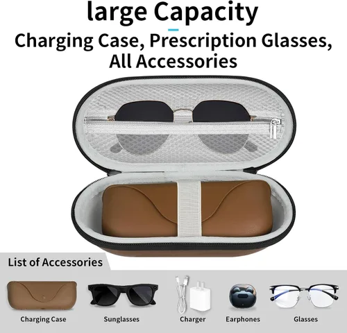 Vista 2 de sarlar Lentes inteligentes Ray-Ban MetaGen 2Oakley Meta HSTN, protector grande con compartimento de caja de carga para WayfarerSkylerHeadliner