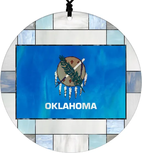 Vista 39 de Adorno navideño de Alabama – Efecto de diseño de vitrales de imitación con bandera estatal – Decoración de disco acrílico colgante 2026 para árbol