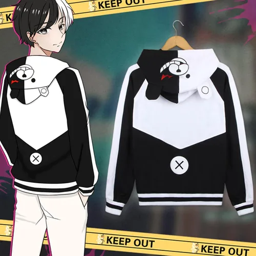 Vista 7 de Sudadera con capucha de oso negro y blanco, disfraz de anime para cosplay, con cremallera, unisex, chaqueta