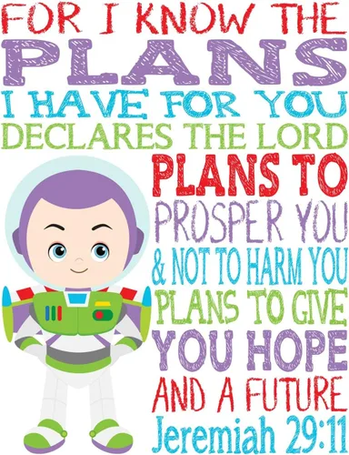Vista 3 de Buzz Lightyear Toy Story Christian Nursery Little Boys Room - Impresión sin marco para I Know The Plans I Have For You Jeremías 29:11
