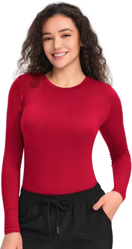 Vista 12 de COZYFIT Camisetas de Scrub de Manga Larga para Mujer - Camiseta Cómoda para Usar Debajo del Uniforme Blanco