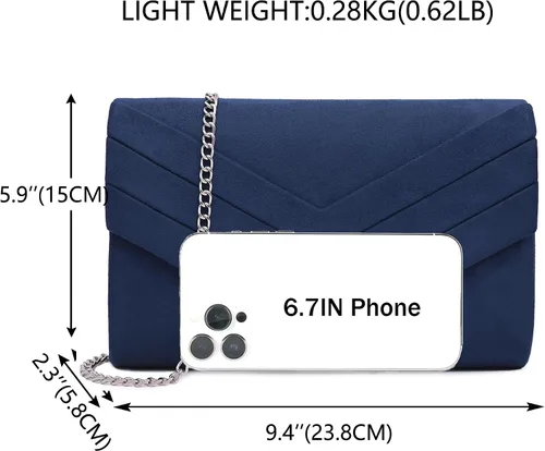 Vista 4 de Envelope Evening Bag for Women Genuine Suede Leather Crossbody Shoulder Clutch Purse Gift Box