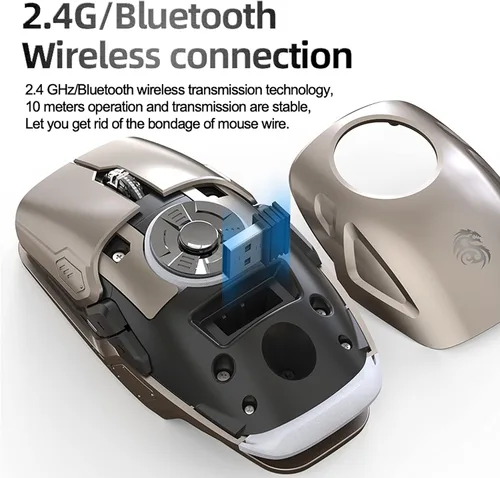 Vista 2 de RGB LED Lighting, EDC Stress-release, Bluetooth 2.4G Wireless UFO Gaming Mouse, 5 Buttons, 4 DPI Optical, Rechargeable, with USB Receiver, for